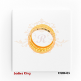 Side profile view of an elegant 22kt gold ladies ring highlighting the full-circle textured pattern and smooth inner shank. Model RJLR1435.