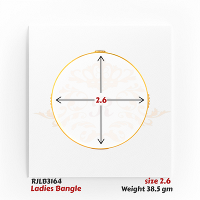 Top view of a gold ladies bangle with a smooth, polished circular band and a subtle clasp, showcasing a minimal yet elegant design. Model RJLB3164.