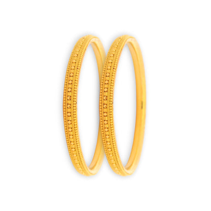 22kt Gold Ladies Bangles – Pair with Elegant Beaded Border & Textured Accents, 41 gm, RJLB3005 – Regal Jewels Chicago
