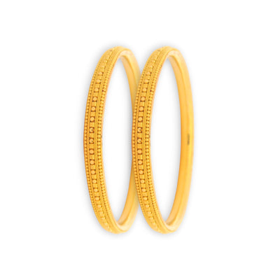 22kt Gold Ladies Bangles – Pair with Elegant Beaded Border & Textured Accents, 41 gm, RJLB3005 – Regal Jewels Chicago