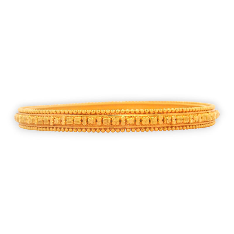 22kt Gold Bangle – Slim Textured Border with Beaded Detailing, 39.8 gm, RJLB3010 – Regal Jewels Chicago