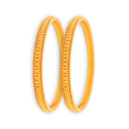 22kt Gold Ladies Bangles – Pair, 39.8 gm, Traditional Beaded Edges & Geometric Design, RJLB3010 – Regal Jewels Chicago