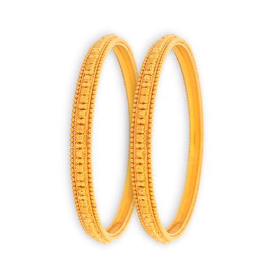 22kt Gold Ladies Bangles – Pair, 39.8 gm, Traditional Beaded Edges & Geometric Design, RJLB3010 – Regal Jewels Chicago
