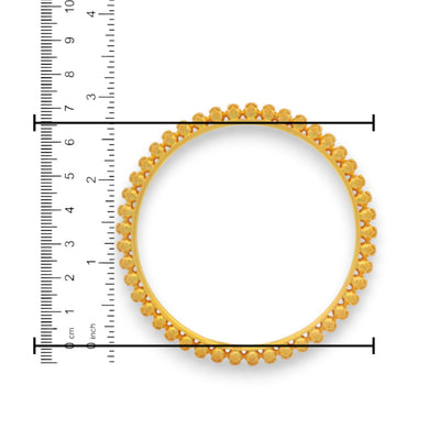 Premium 22kt gold ladies bangle, 53.6 gm, measured at 2.8 inch diameter on ruler scale, bold floral dome design – RJLB3014.