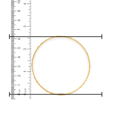 Premium 22kt gold ladies bangle, measured at 2.9 inch diameter on ruler scale, elegant diamond-cut textured design – RJLB3128.