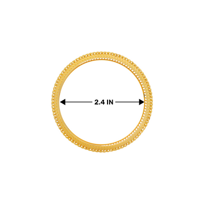 22kt Gold Ladies Bangle RJLB3347C – elegant kada with textured beadwork and lattice cut design, 2.4 inch diameter size measurement clearly shown – Regal Jewels Chicago