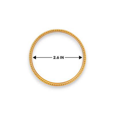 22kt Gold Ladies Bangle RJLB3356C – elegant kada with bead edging design, 2.6 inch diameter size measurement clearly shown – Regal Jewels Chicago