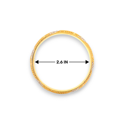 “22kt Gold Ladies Bangle RJLB3398B – Intricate filigree with silver accents, 2.6 inch – Regal Jewels Chicago”

“Traditional 22kt gold bangle RJLB3398B – Elegant textured cut design, 2.6 inch – Regal Jewels USA”

“Regal Jewels 22kt gold ladies bangle RJLB3398B – Fine handcrafted detailing with silver tone, 2.6 inch size”