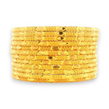 Elegant 22kt Gold Bangles – Polished & Textured Pattern, Front View of Complete Set, Regal Jewels – RJLB3541A