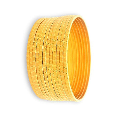 22kt Gold Ladies Bangles Set – Hammered Textured Finish, Full Stack Side Profile, Regal Jewels Chicago – RJLB3554