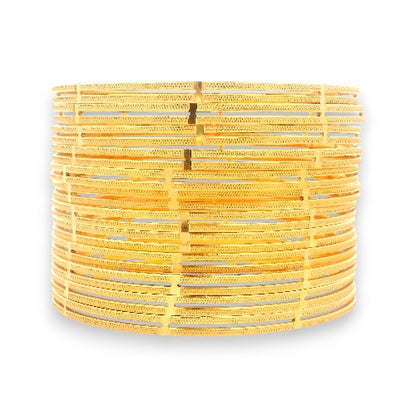 22kt Gold Bangles – Slim Cutwork Kada Set, Front View of Complete Stack – RJLB3558A