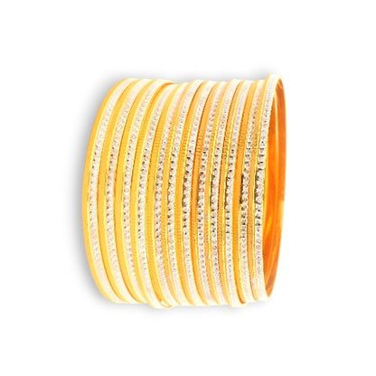 22kt Gold Ladies Bangles Set – Dual Tone Kada with Sparkling Textured Finish, Full Stack Side Profile, Regal Jewels Chicago – RJLB3563