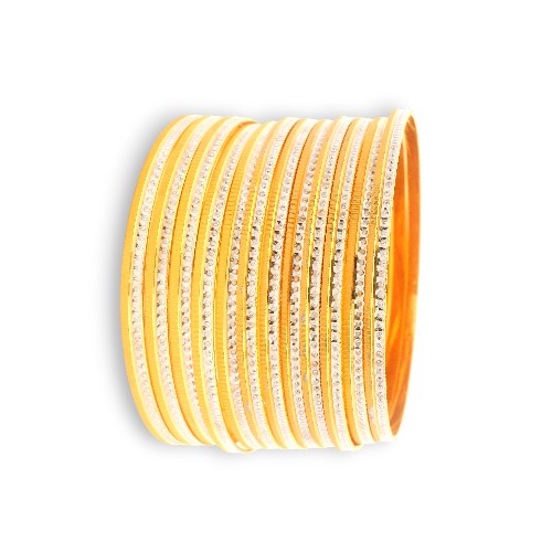 22kt Gold Ladies Bangles Set – Dual Tone Kada with Sparkling Textured Finish, Full Stack Side Profile, Regal Jewels Chicago – RJLB3563