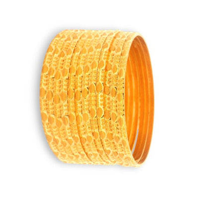 22kt Gold Ladies Bangles Set – Bold Textured Kada with Traditional Pattern, Full Stack Side Profile, Regal Jewels Chicago – RJLB3567