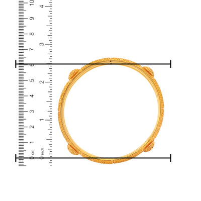 22kt Gold Ladies Bangle RJLB3938B – traditional kada with embossed floral accents and engraved detailing, measured diameter in cm and inches for sizing – Regal Jewels Chicago