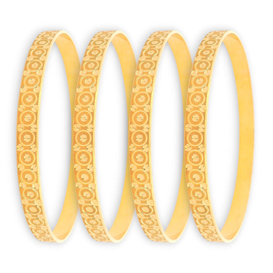 22kt Gold Ladies Bangles RJLB4021 – Intricate engraved round motif design, traditional Indian gold bangles set for women – Regal Jewels Chicago