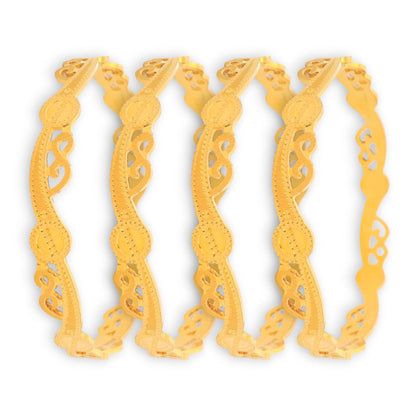 22kt Gold Ladies Bangles RJLB4022 – Designer swirl cutwork with circular accents, elegant traditional 4-piece gold bangle set for women – Regal Jewels Chicago
