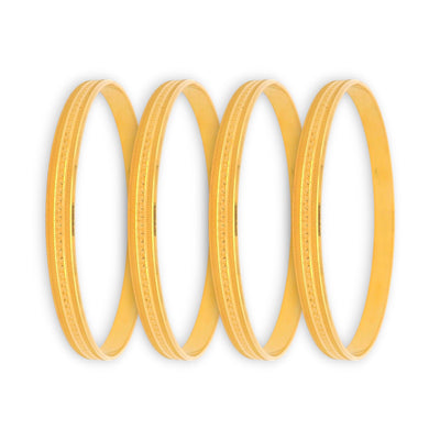 22kt Gold Ladies Bangles RJLB4023 – Classic engraved line pattern, lightweight 4-piece daily wear traditional gold bangle set – Regal Jewels Chicago