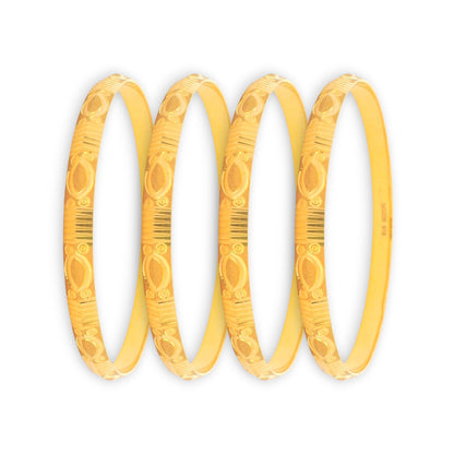 22kt Gold Ladies Bangles RJLB4024 – Traditional engraved oval and line motif, elegant 4-piece lightweight gold bangle set for women – Regal Jewels Chicago
