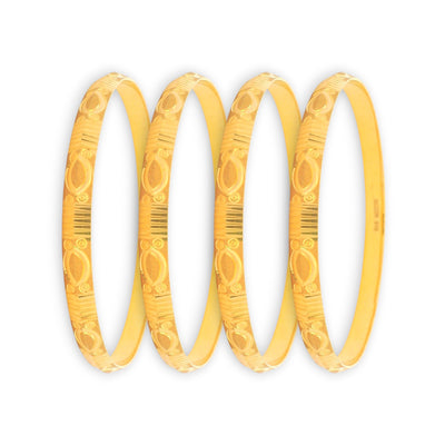 22kt Gold Ladies Bangles RJLB4024 – Traditional engraved oval and line motif, elegant 4-piece lightweight gold bangle set for women – Regal Jewels Chicago