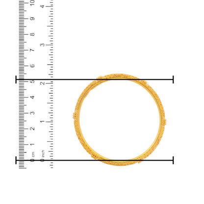 22kt Gold Ladies Bangle RJLB4025B – handcrafted kada with intricate engraved detailing, diameter size measurement shown using ruler in cm and inches – Regal Jewels Chicago