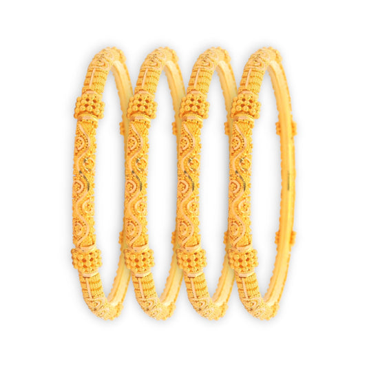 22kt Gold Ladies Bangles RJLB4025 – Intricate engraved filigree swirl pattern, traditional 4-piece Indian gold bangle set for women – Regal Jewels Chicago