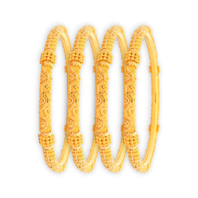 22kt Gold Ladies Bangles RJLB4025 – Intricate engraved filigree swirl pattern, traditional 4-piece Indian gold bangle set for women – Regal Jewels Chicago