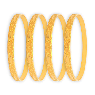22kt Gold Ladies Bangles RJLB4026 – Engraved circular swirl motif, elegant 4-piece lightweight traditional gold bangle set for women – Regal Jewels Chicago