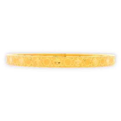 22kt Gold Ladies Bangle RJLB4028A – elegant kada with engraved circular pattern and polished textured finish, minimalist side profile view – Regal Jewels Chicago