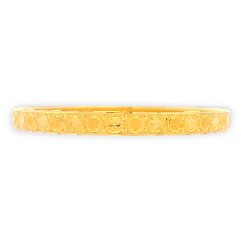 22kt Gold Ladies Bangle RJLB4028A – elegant kada with engraved circular pattern and polished textured finish, minimalist side profile view – Regal Jewels Chicago