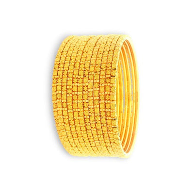 Side angle of 22kt Gold Ladies Bangles with textured dotted pattern | Model RJLB4037 – Regal Jewels Chicago