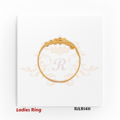 Long marquise-shaped gold ladies ring with spiral floral filigree and beaded edges for a striking statement style. RJLR1411