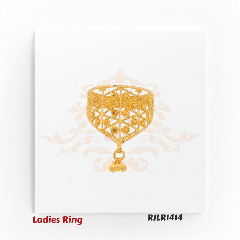 Geometric Filigree Gold Ring with Dangling Charm – RJLR1414