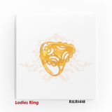 Geometric marquise-shaped gold ladies ring with openwork design and a central starburst engraving for a refined traditional touch. RJLR1418