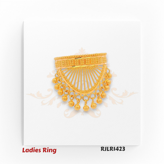 Fan-Inspired Gold Ring with Hanging Beads – RJLR1423