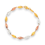 Tricolor Gold Bracelet with Leaf-Shaped Links – Unique Textured Pattern for Traditional and Modern Wear – Regal Jewels RJLB4043a