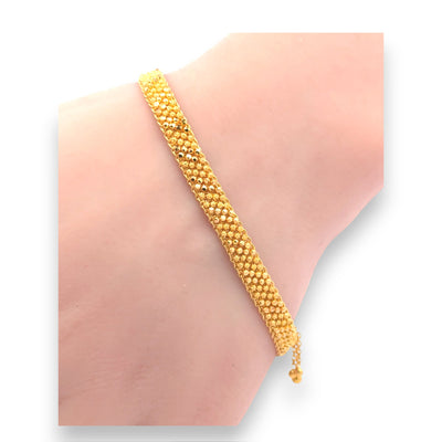 22kt Gold Ladies Mesh Bracelet with Fine Bead Detailing – Bold and Elegant Design for Special Occasions – Regal Jewels RJLB4044