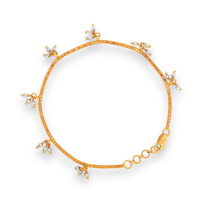 22kt Yellow Gold Chain Bracelet with Dangling White Stone Floral Clusters – Delicate and Sparkling Women’s Bracelet – Regal Jewels RJLB4049a