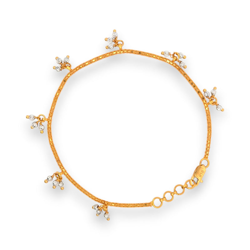 22kt Yellow Gold Chain Bracelet with Dangling White Stone Floral Clusters – Delicate and Sparkling Women’s Bracelet – Regal Jewels RJLB4049a