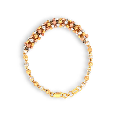 22kt Tri-Color Gold Bracelet with Diamond-Cut Sparkling Beads – Luxurious and Contemporary Women’s Bracelet – Regal Jewels RJLB4050a
