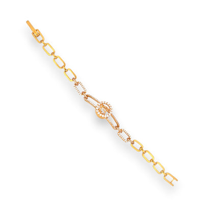22kt Gold Om Symbol Bracelet with Sparkling Pave Diamond Chain Links – Spiritual and Modern Women’s Bracelet – Regal Jewels RJLB4052a