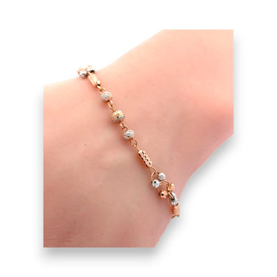 22kt Rose Gold Bracelet with Mixed Two-Tone Textured Link and Bead Stations – Unique and Fashionable Women’s Bracelet – Regal Jewels RJLB4053