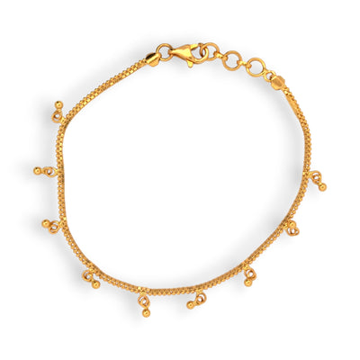 22kt Yellow Gold Snake Chain Bracelet with Dangling Mini Bell Charms – Delicate and Minimalist Women’s Bracelet – Regal Jewels RJLB4054a