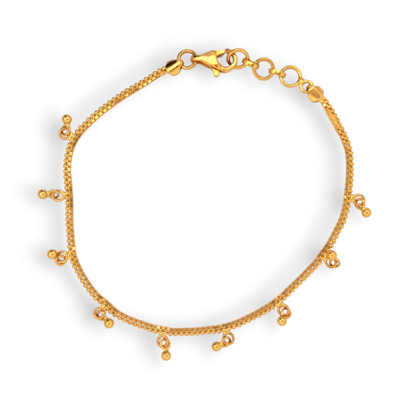 22kt Yellow Gold Snake Chain Bracelet with Dangling Mini Bell Charms – Delicate and Minimalist Women’s Bracelet – Regal Jewels RJLB4054a