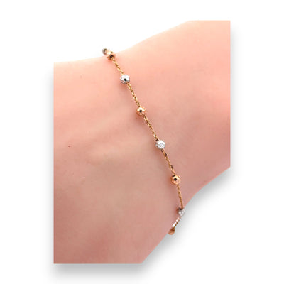 22kt Tri-Color Gold Bracelet with Alternating Plain and Textured Bead Links – Delicate and Stylish Women’s Bracelet – Regal Jewels RJLB4057