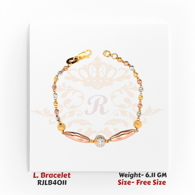 Trio-Tone Bead & Barrel Gold Ladies Bracelet – RJLB4011