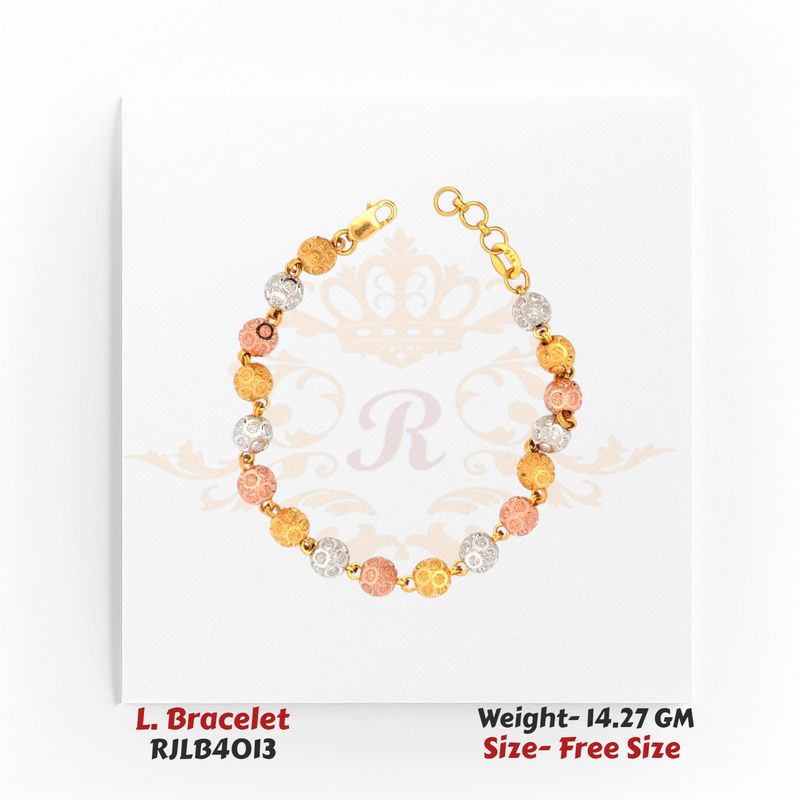 Trio-Tone Floral Charm Gold Ladies Bracelet – RJLB4013