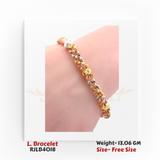 Intricate multi-tone ladies’ bracelet crafted with a mix of yellow, rose, and white gold beaded clusters, accented by decorative cylindrical links. RJLB4018