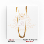 22kt gold chain with textured gold beads and multicolored gemstone detailing, 16 inches in length. Product code RJC30334, total weight 13.10 grams.