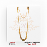 22kt gold chain with textured gold beads and multicolored gemstone detailing, 16 inches in length. Product code RJC30334, total weight 13.10 grams.